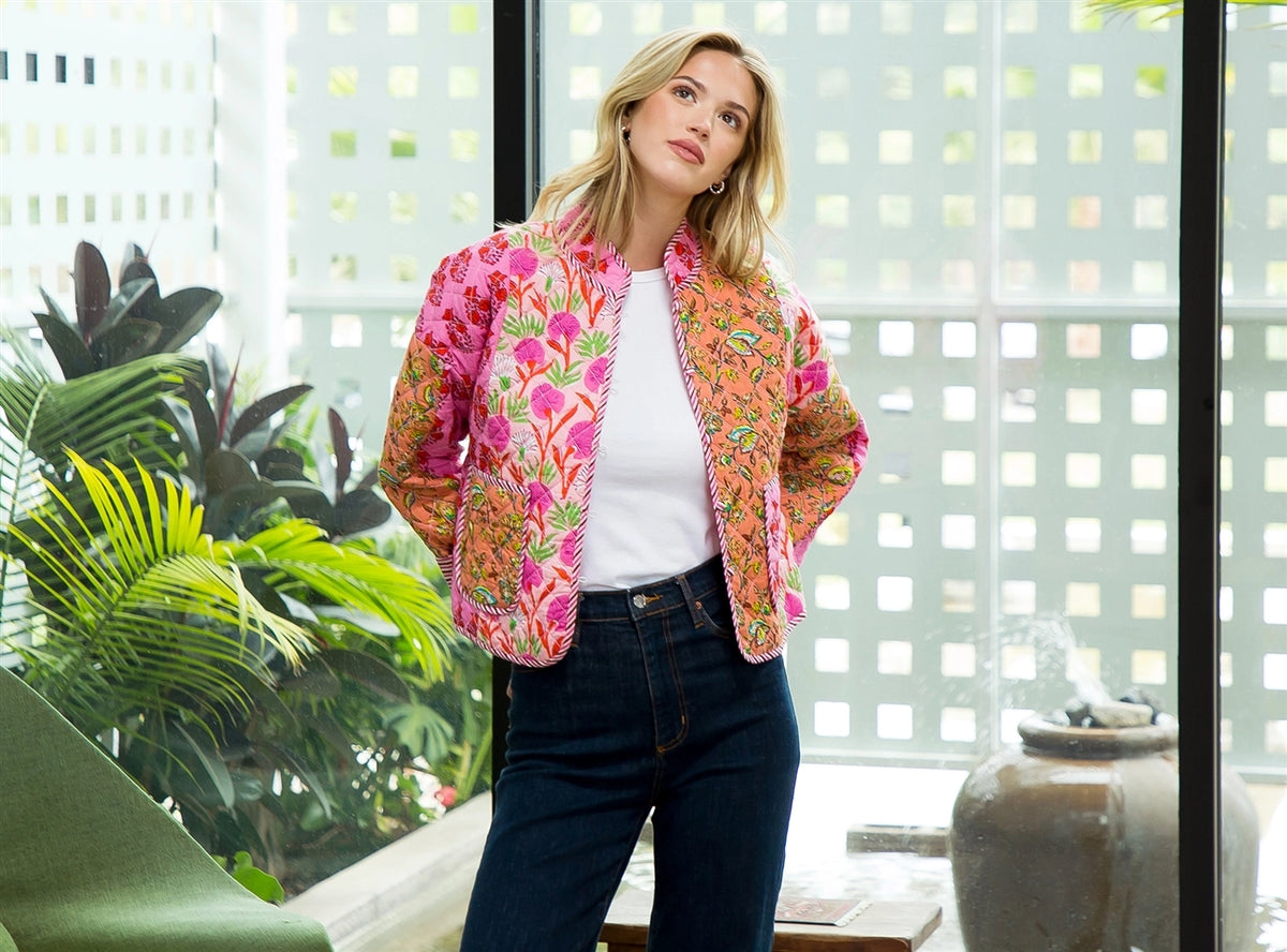 Patchwork Quilted Jacket - Pink