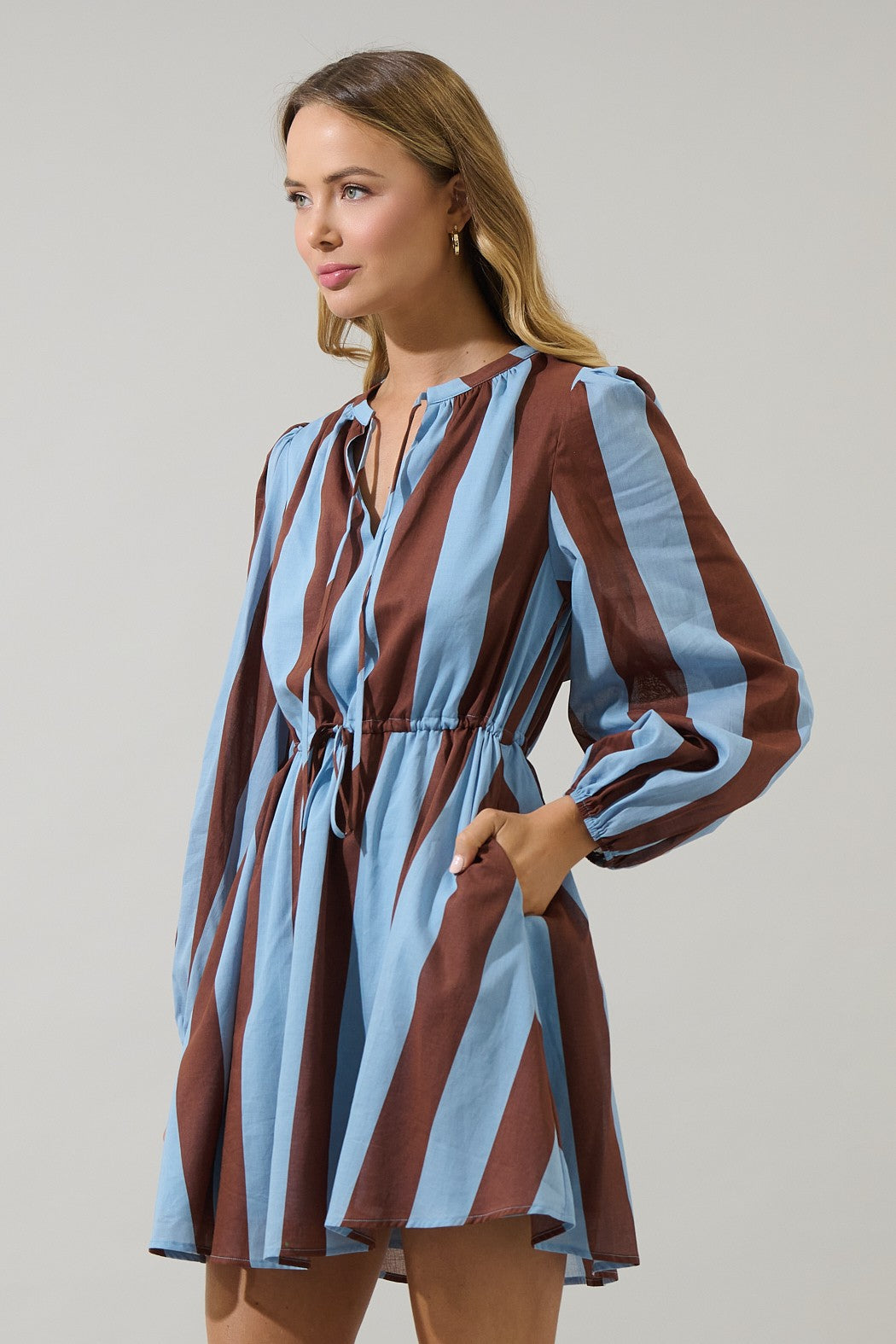Evabelle Stripe Viany Shift Mini Dress - Brown/Blue