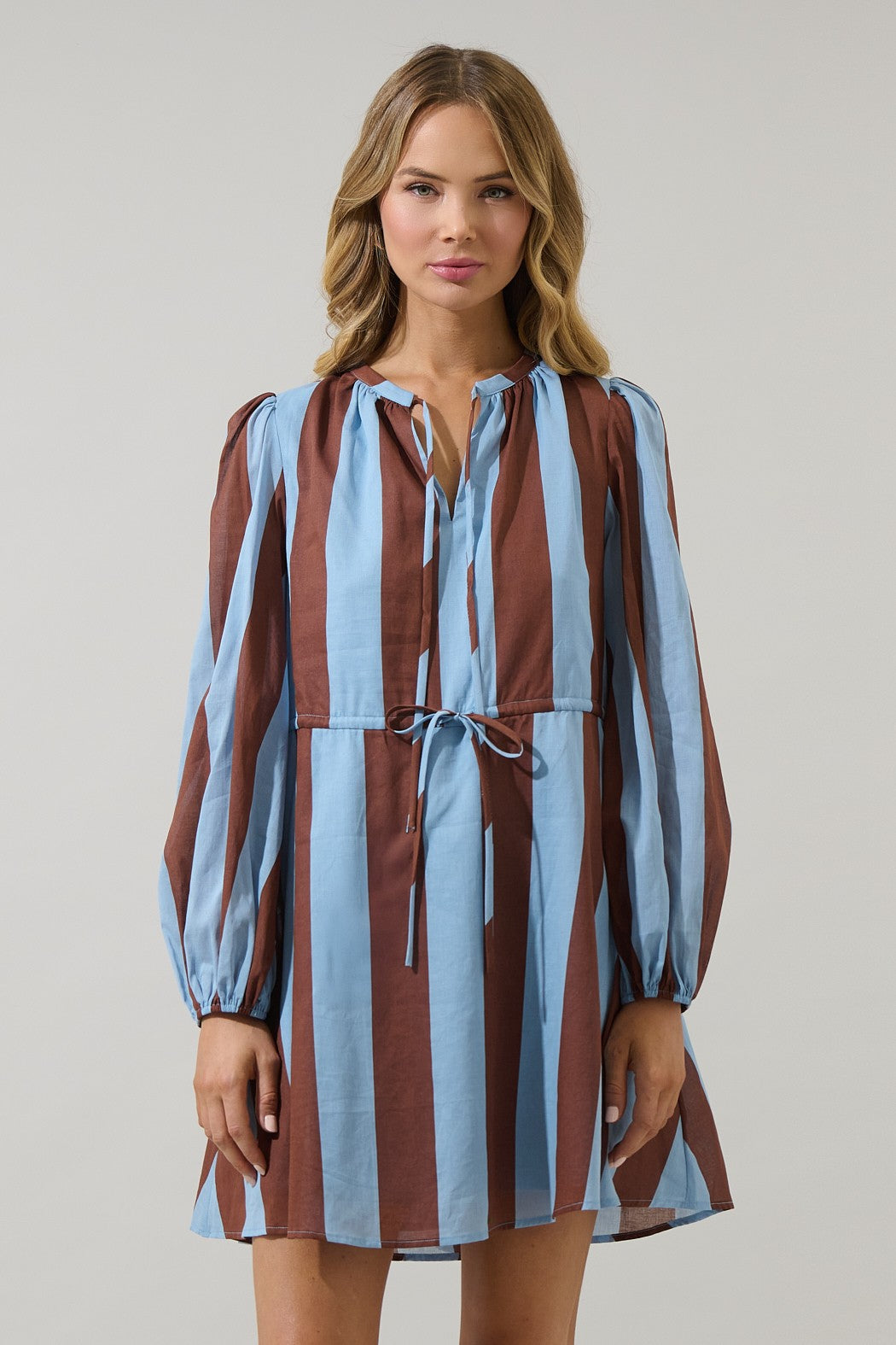 Evabelle Stripe Viany Shift Mini Dress - Brown/Blue