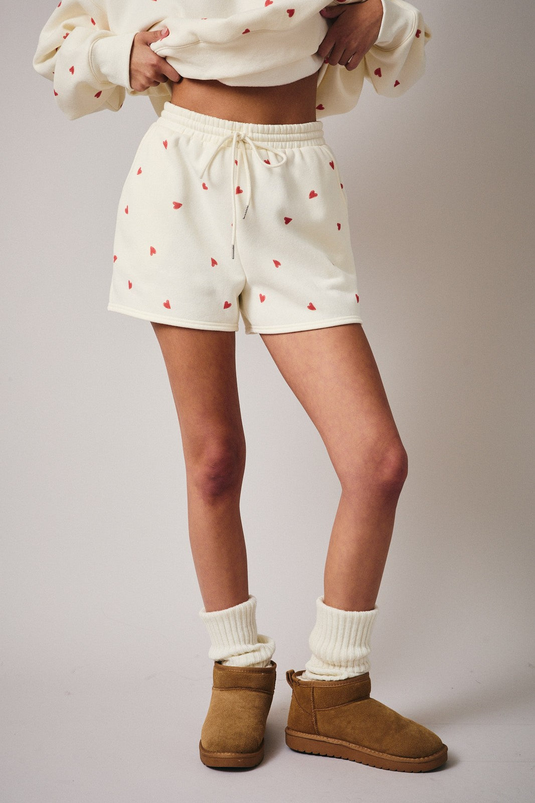Heart Graphic Print Sweatshorts - Cream
