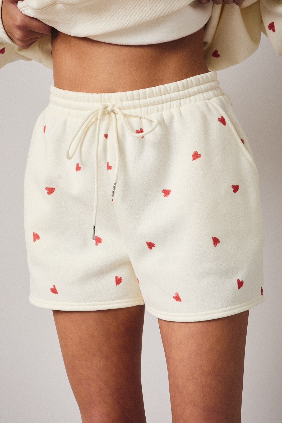 Heart Graphic Print Sweatshorts - Cream