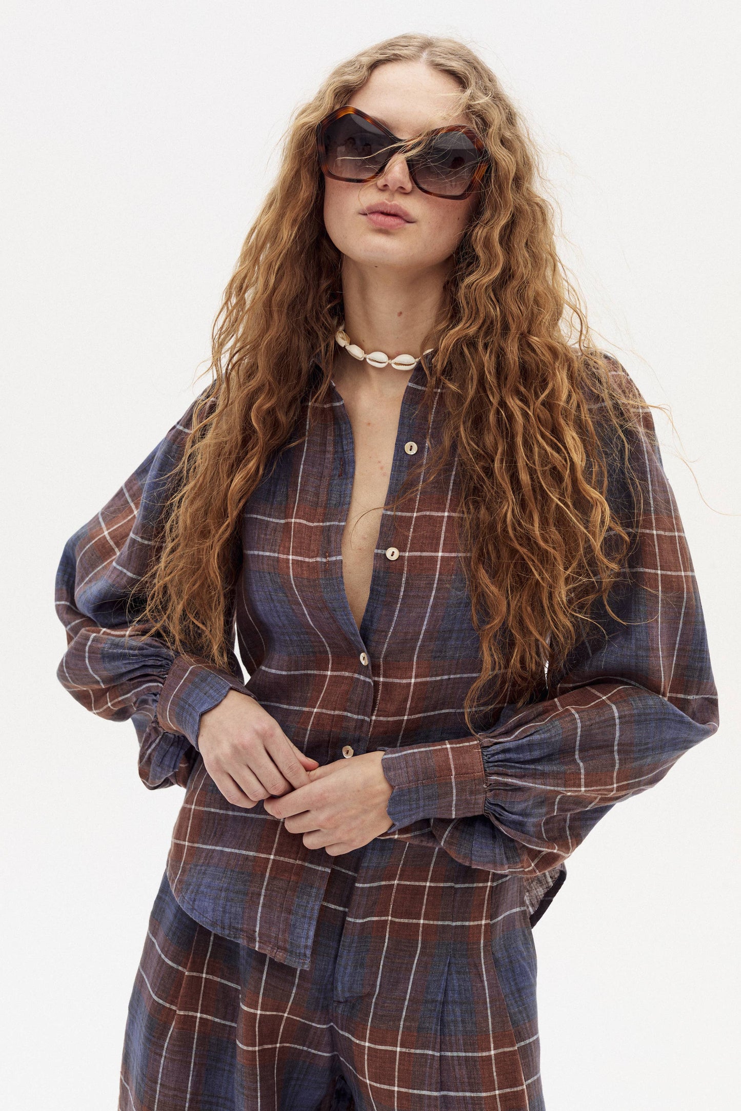Camille Linen Shirt - Forest Checks