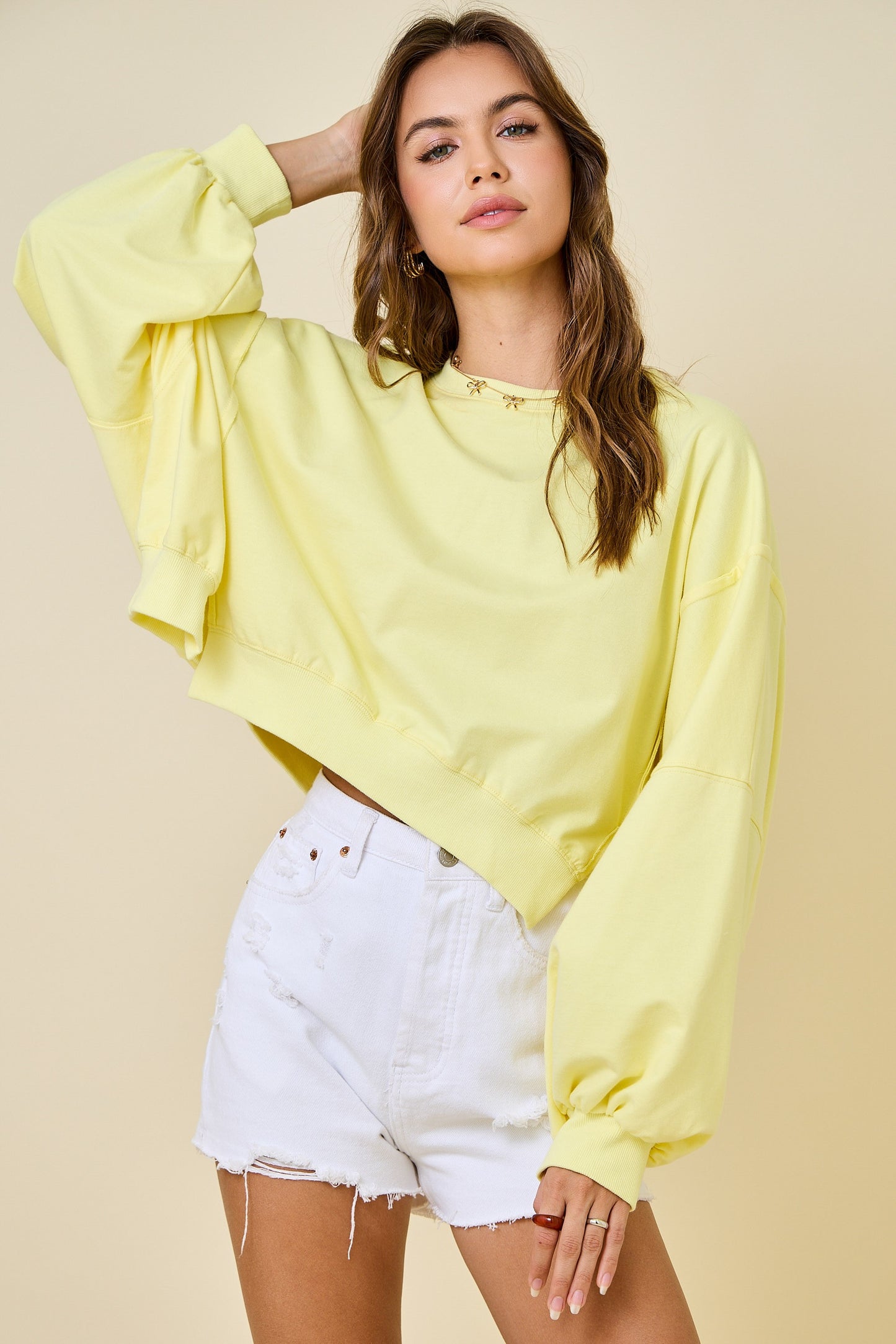 Cropped Crew Neck Sweatshirt - Lemon