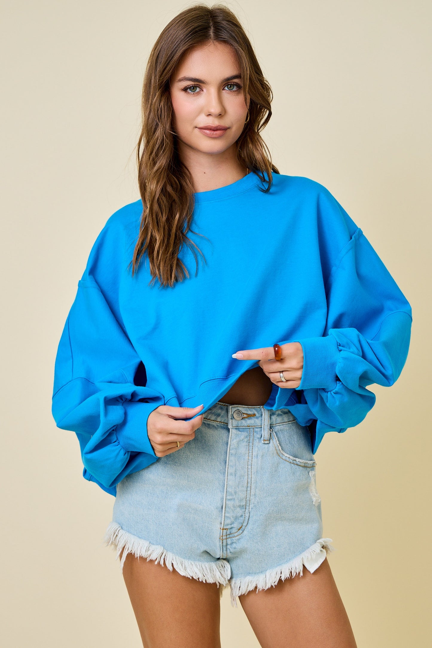 Cropped Crew Neck Sweatshirt - Blue