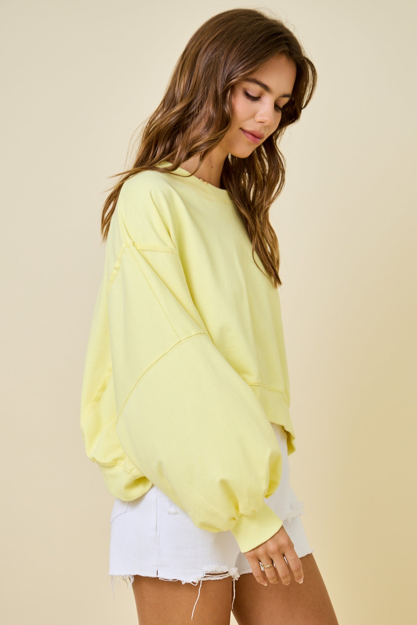 Cropped Crew Neck Sweatshirt - Lemon