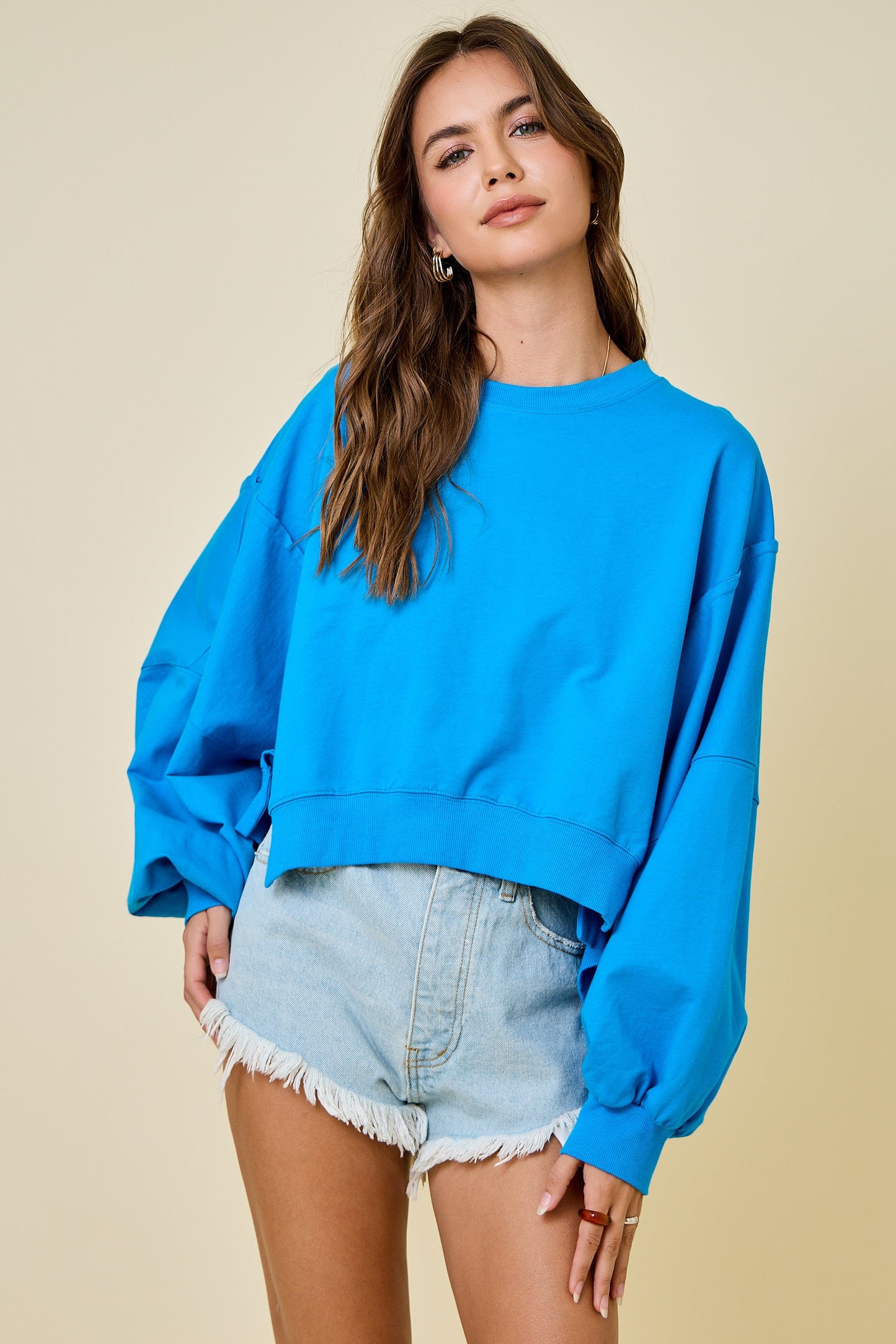 Cropped Crew Neck Sweatshirt - Blue