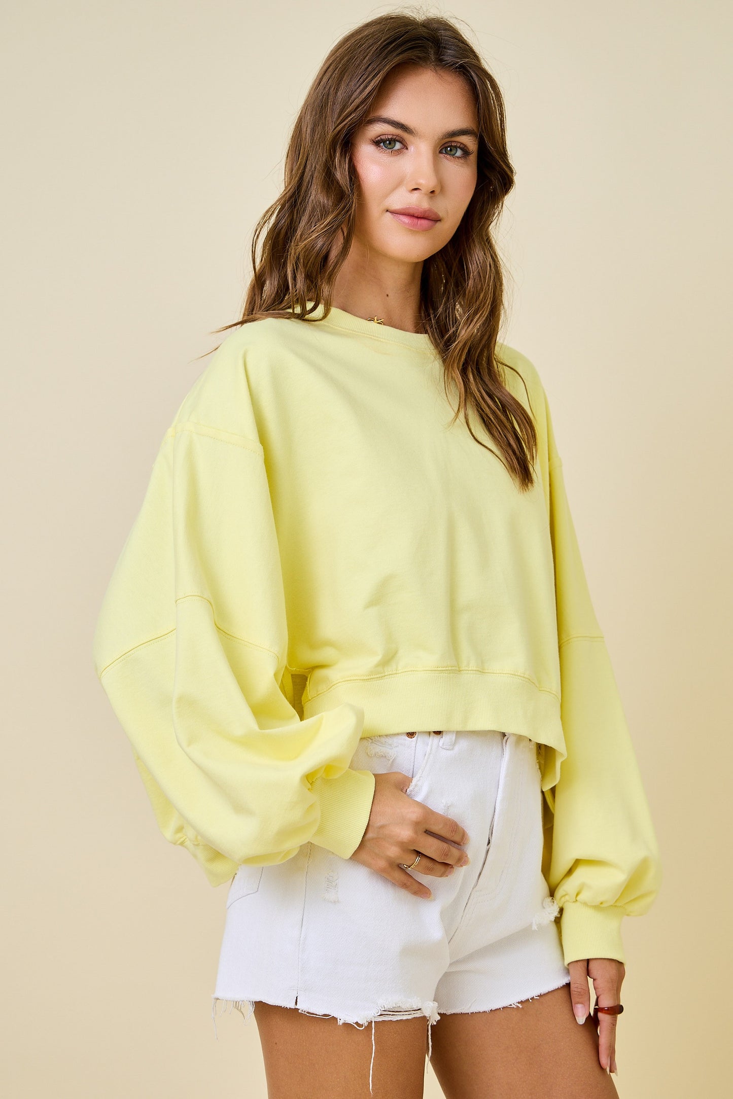 Cropped Crew Neck Sweatshirt - Lemon