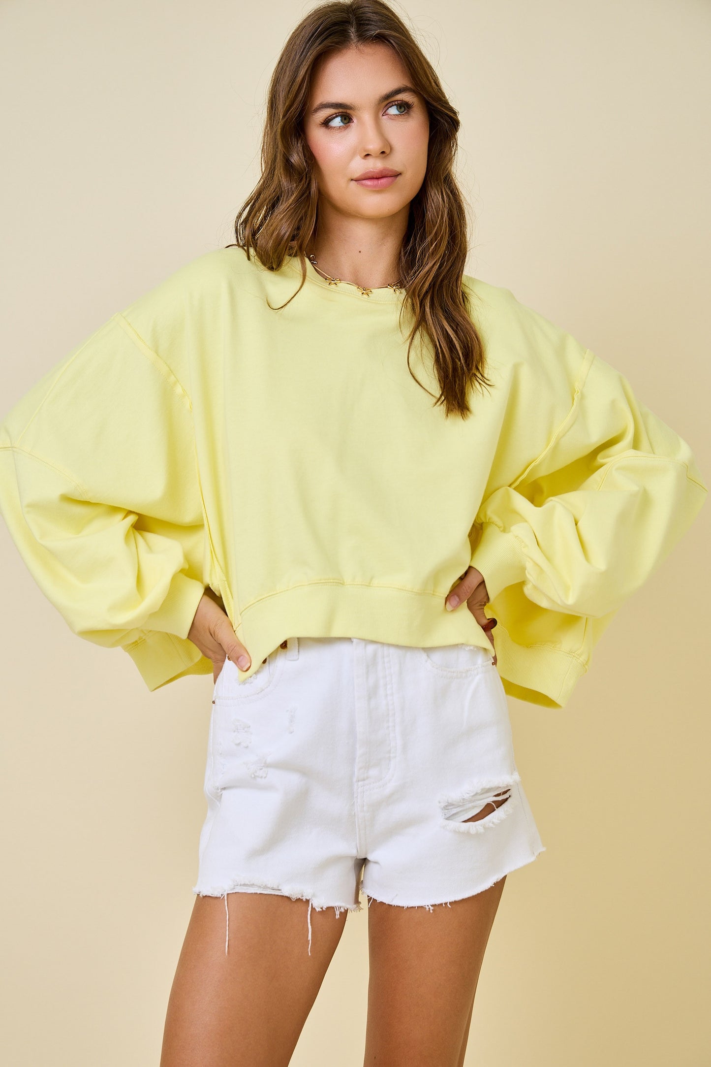 Cropped Crew Neck Sweatshirt - Lemon