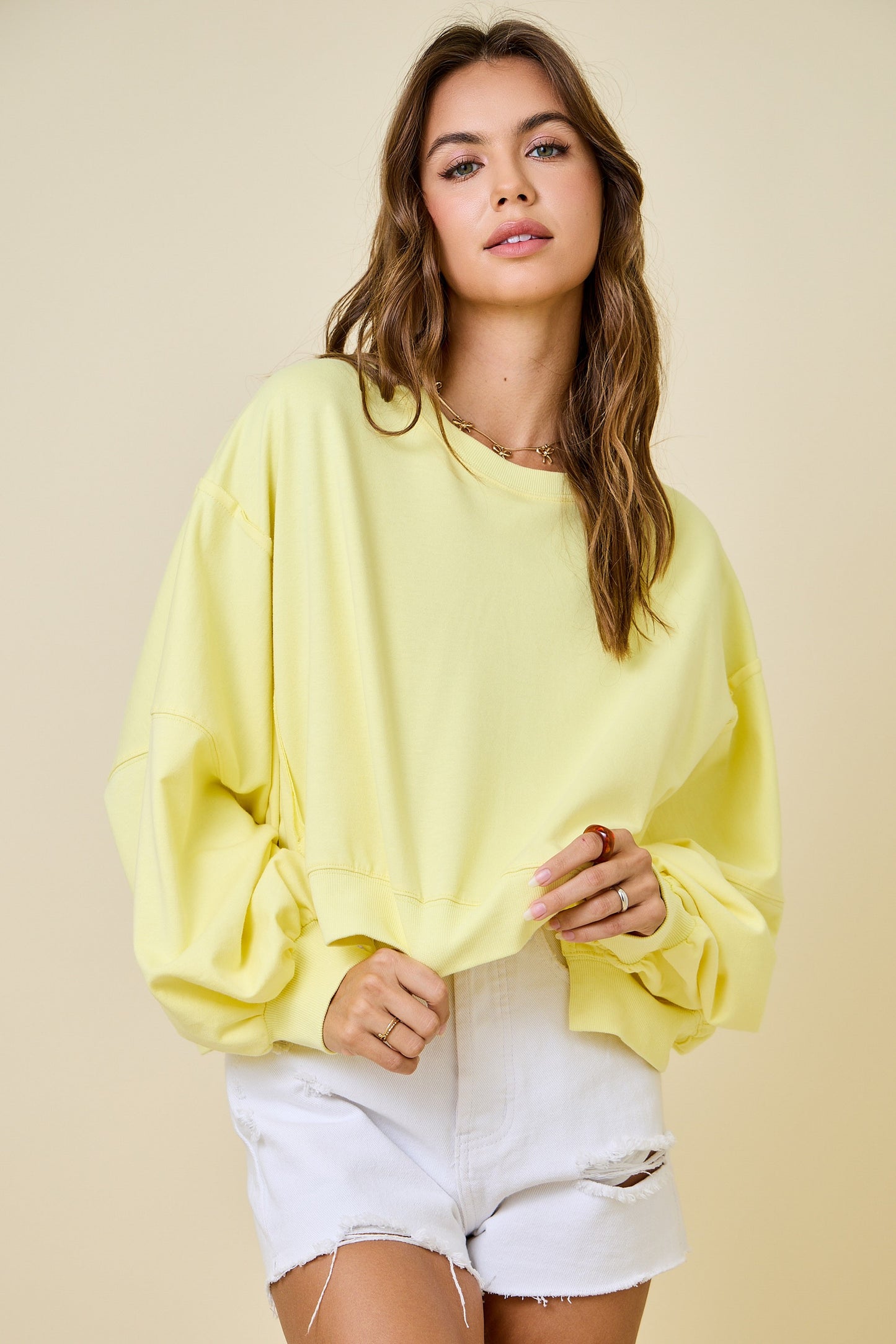 Cropped Crew Neck Sweatshirt - Lemon