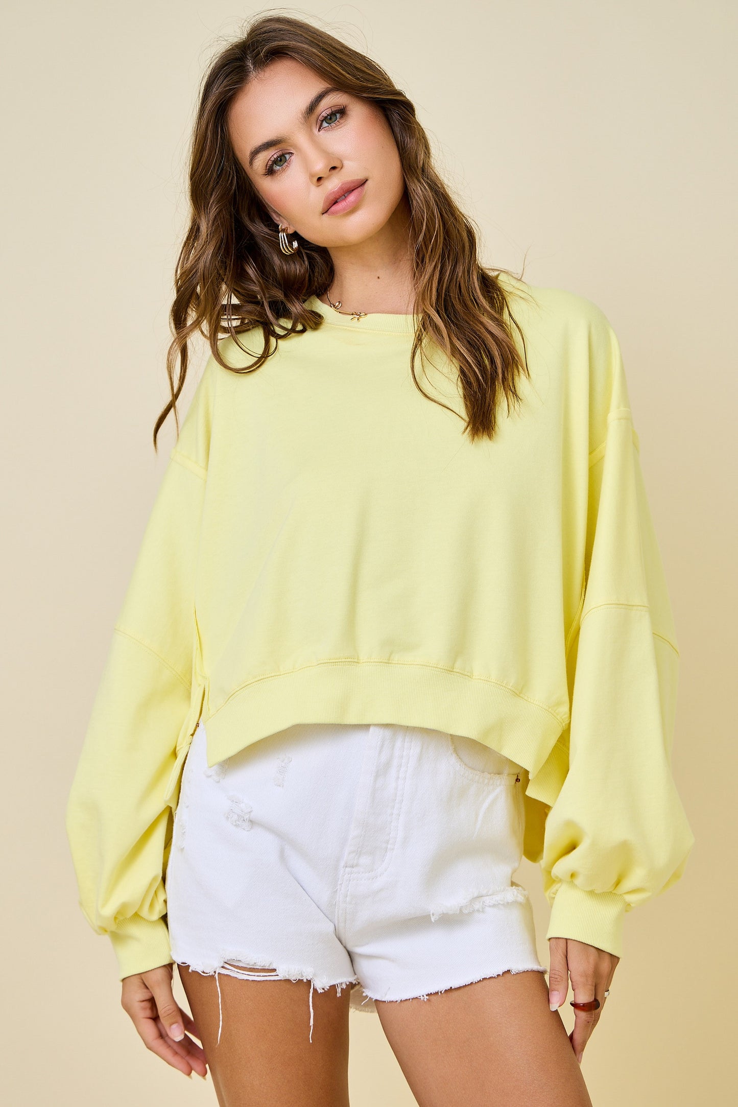 Cropped Crew Neck Sweatshirt - Lemon