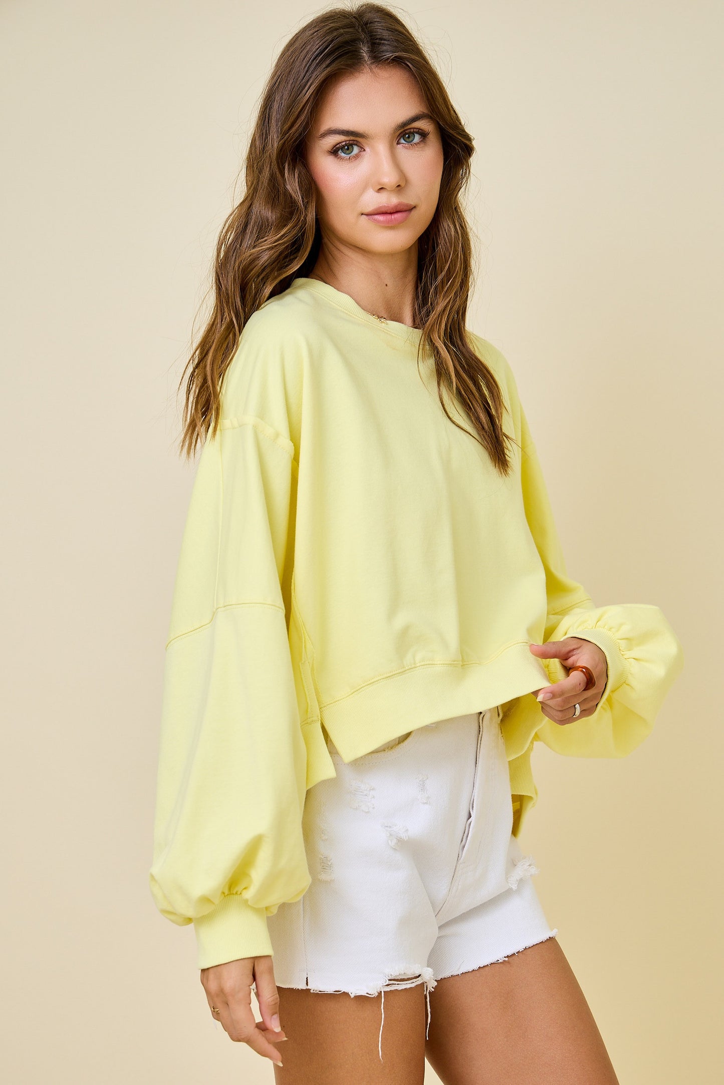 Cropped Crew Neck Sweatshirt - Lemon