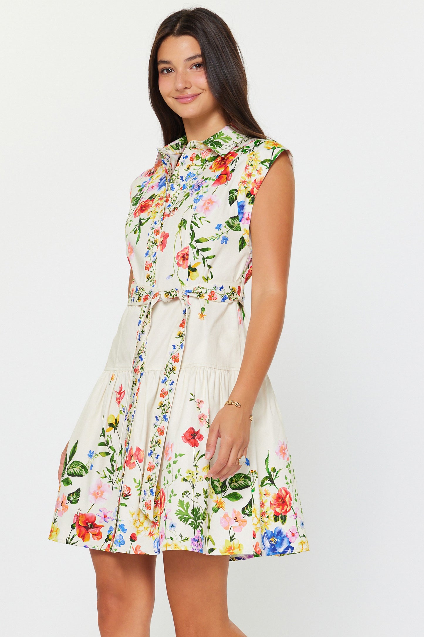 Floral Printed Shirt Mini Dress - Multi