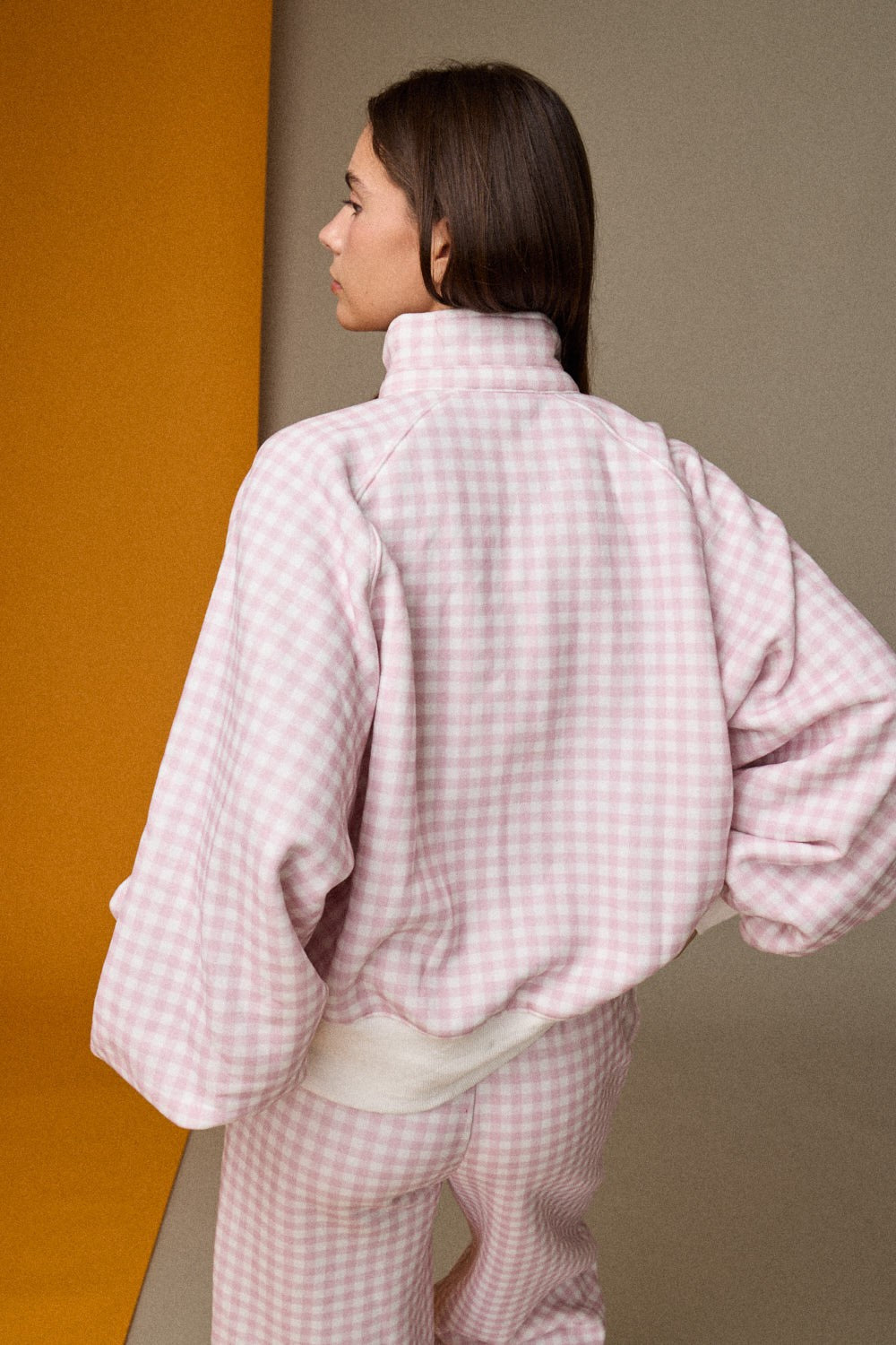 Gingham Quarter-snap Pullover - Pink/White