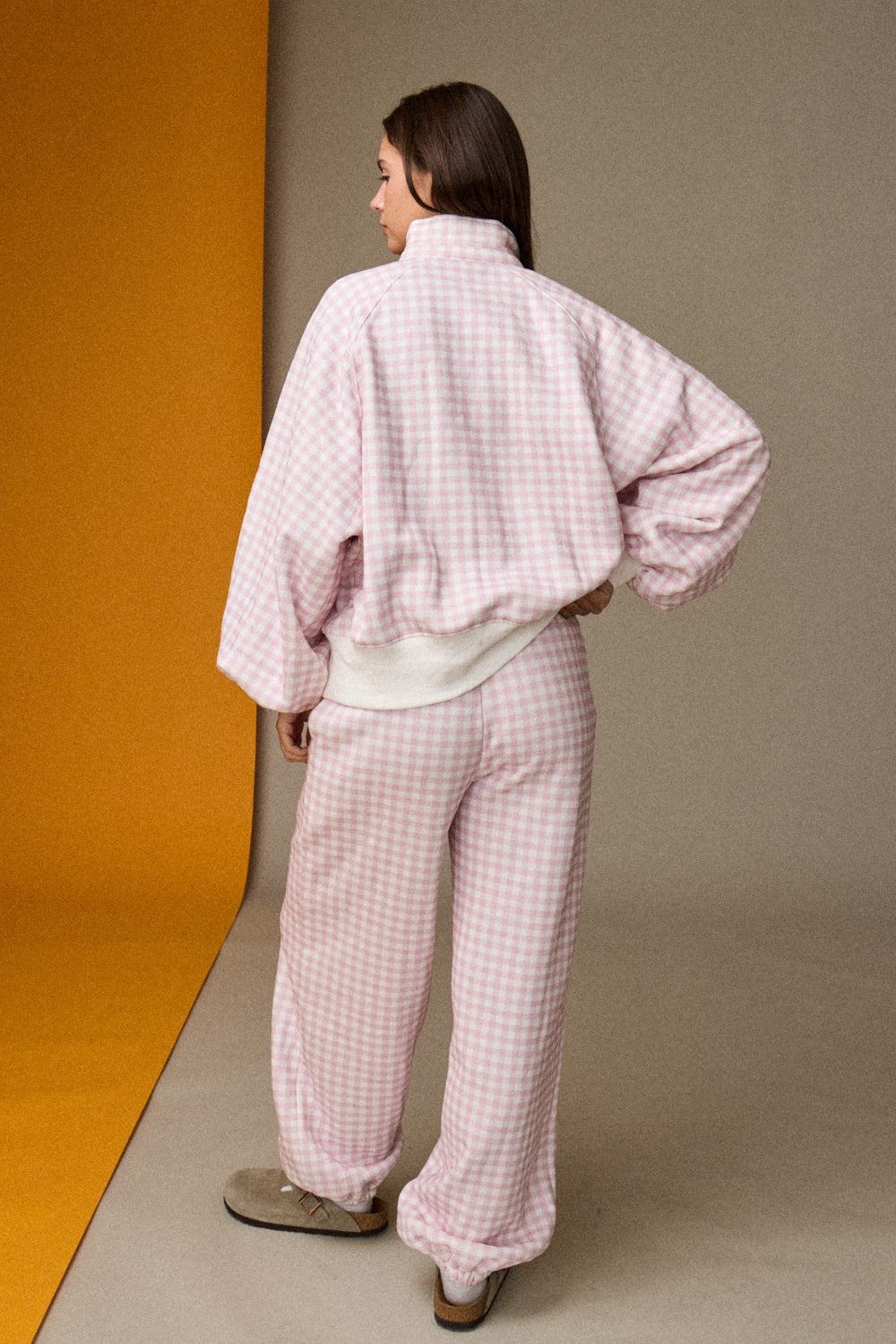 Gingham Quarter-snap Pullover - Pink/White