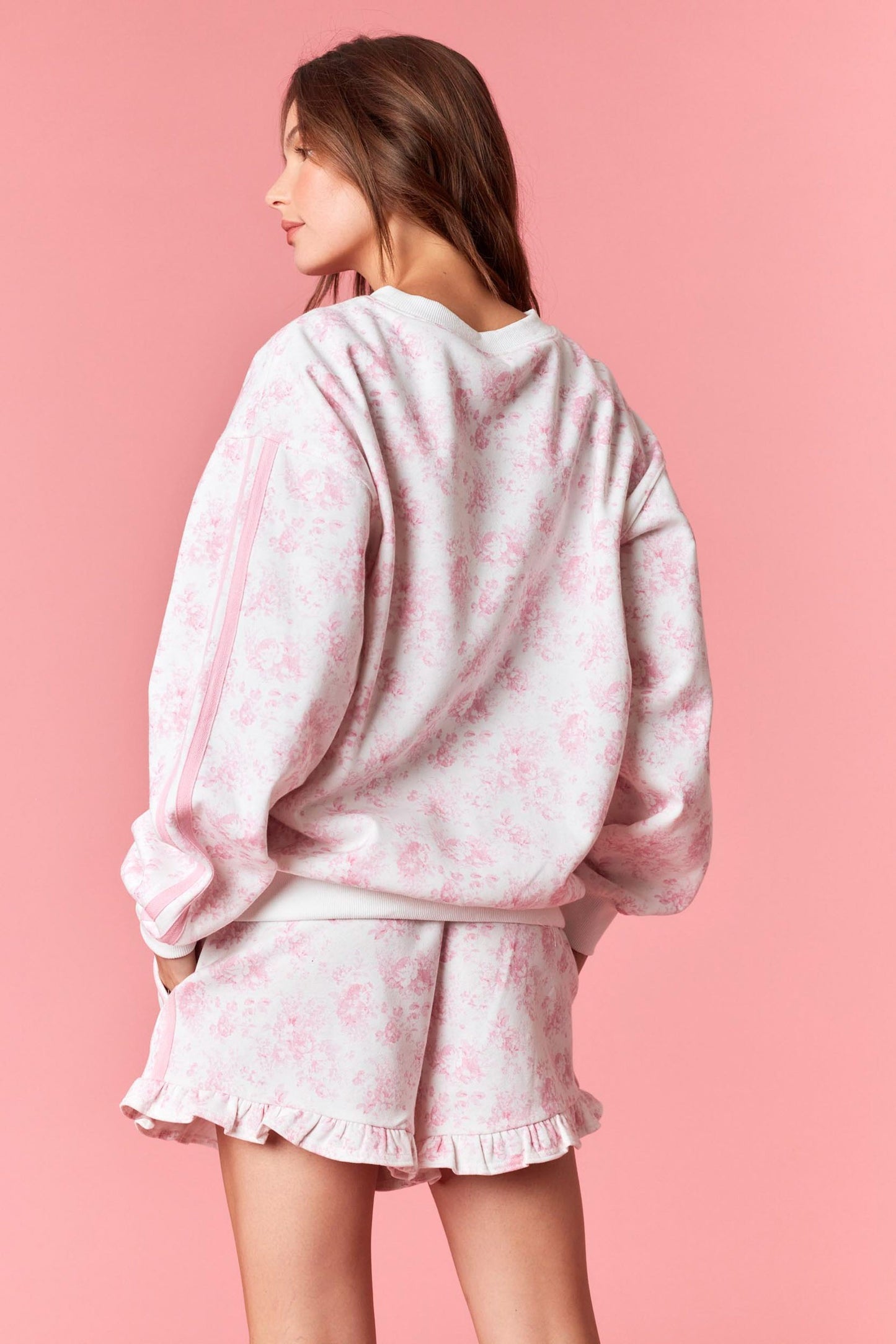 Floral French Terry Sweatshirt - Light Pink