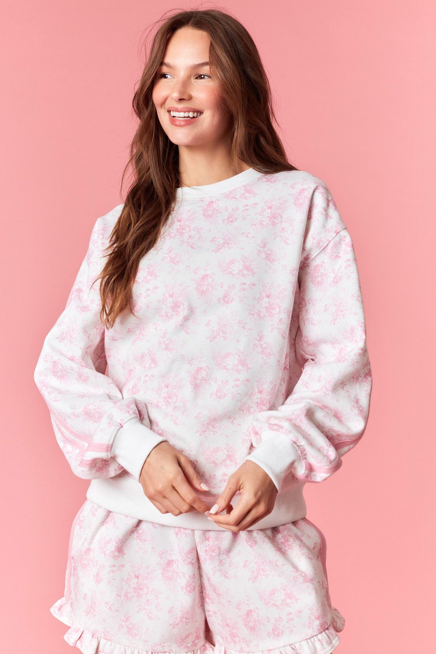 Floral French Terry Sweatshirt - Light Pink