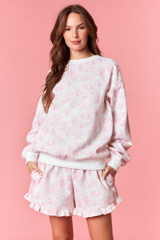 Floral French Terry Sweatshirt - Light Pink