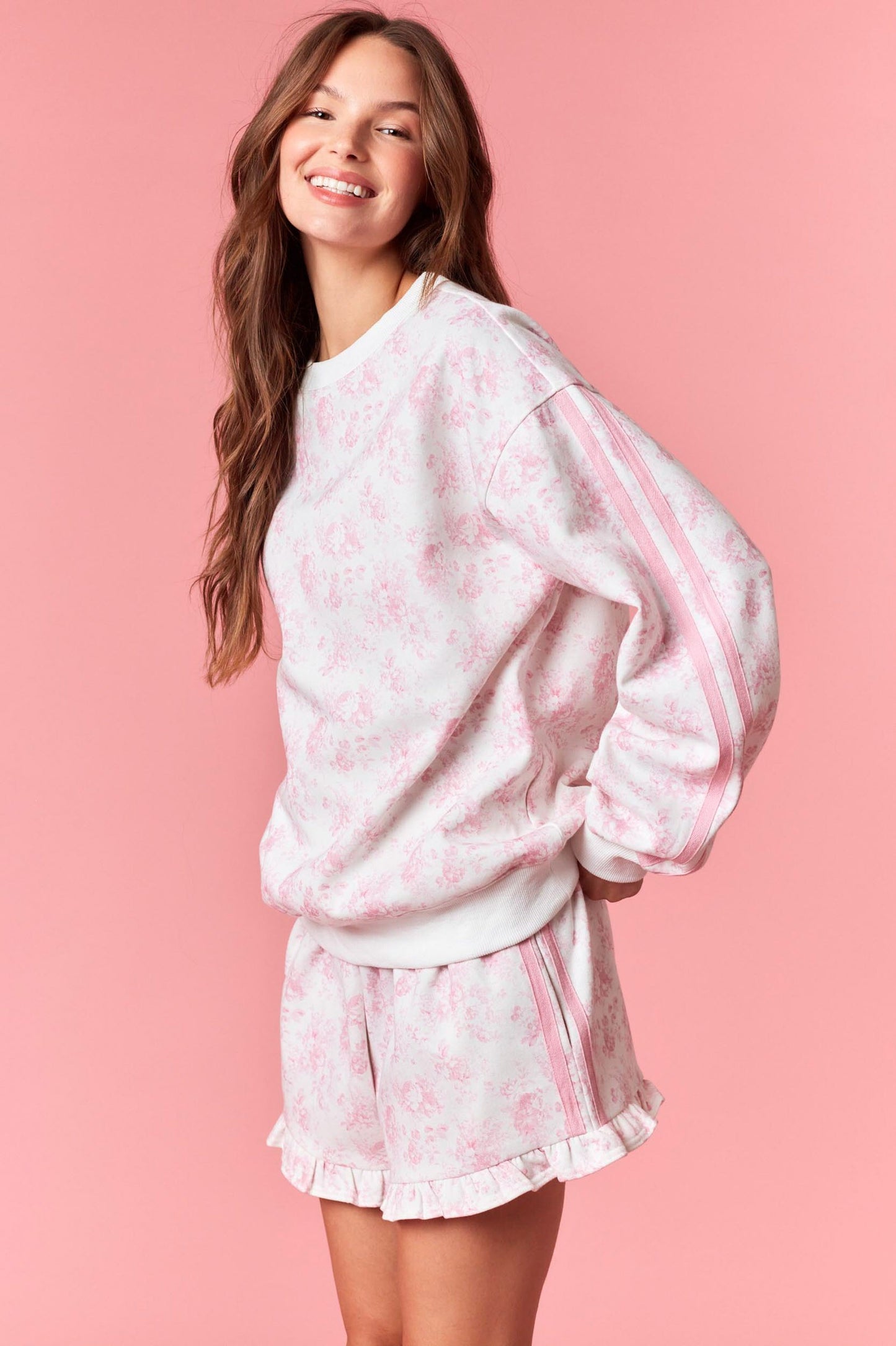 Floral French Terry Sweatshirt - Light Pink