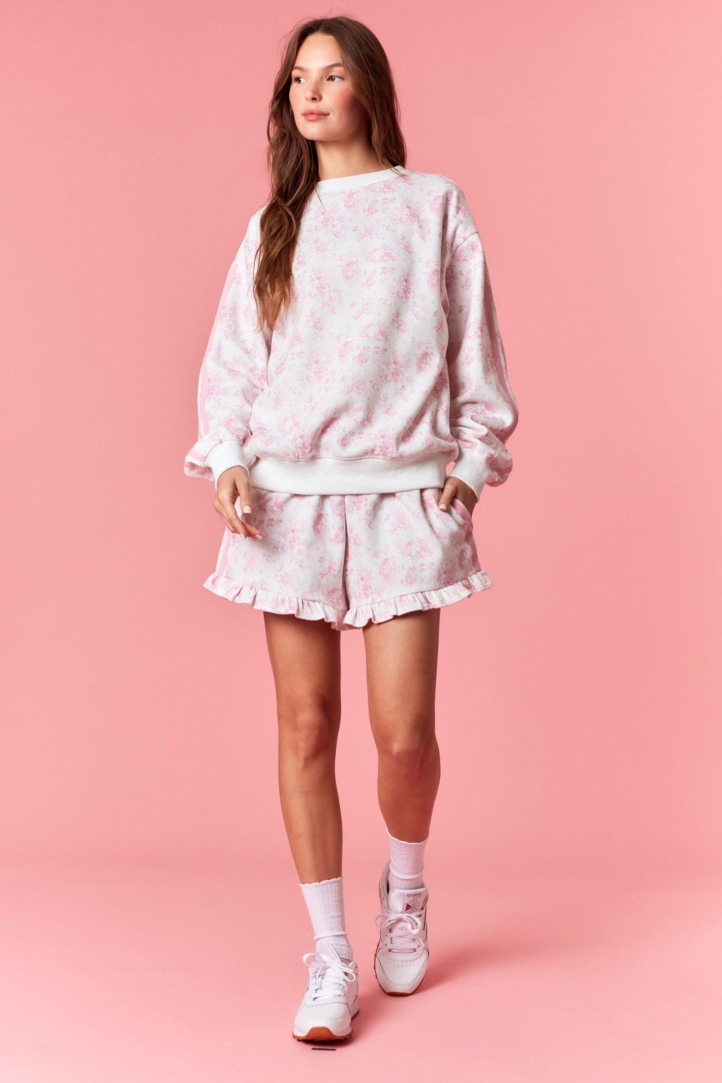 Floral French Terry Sweatshirt - Light Pink