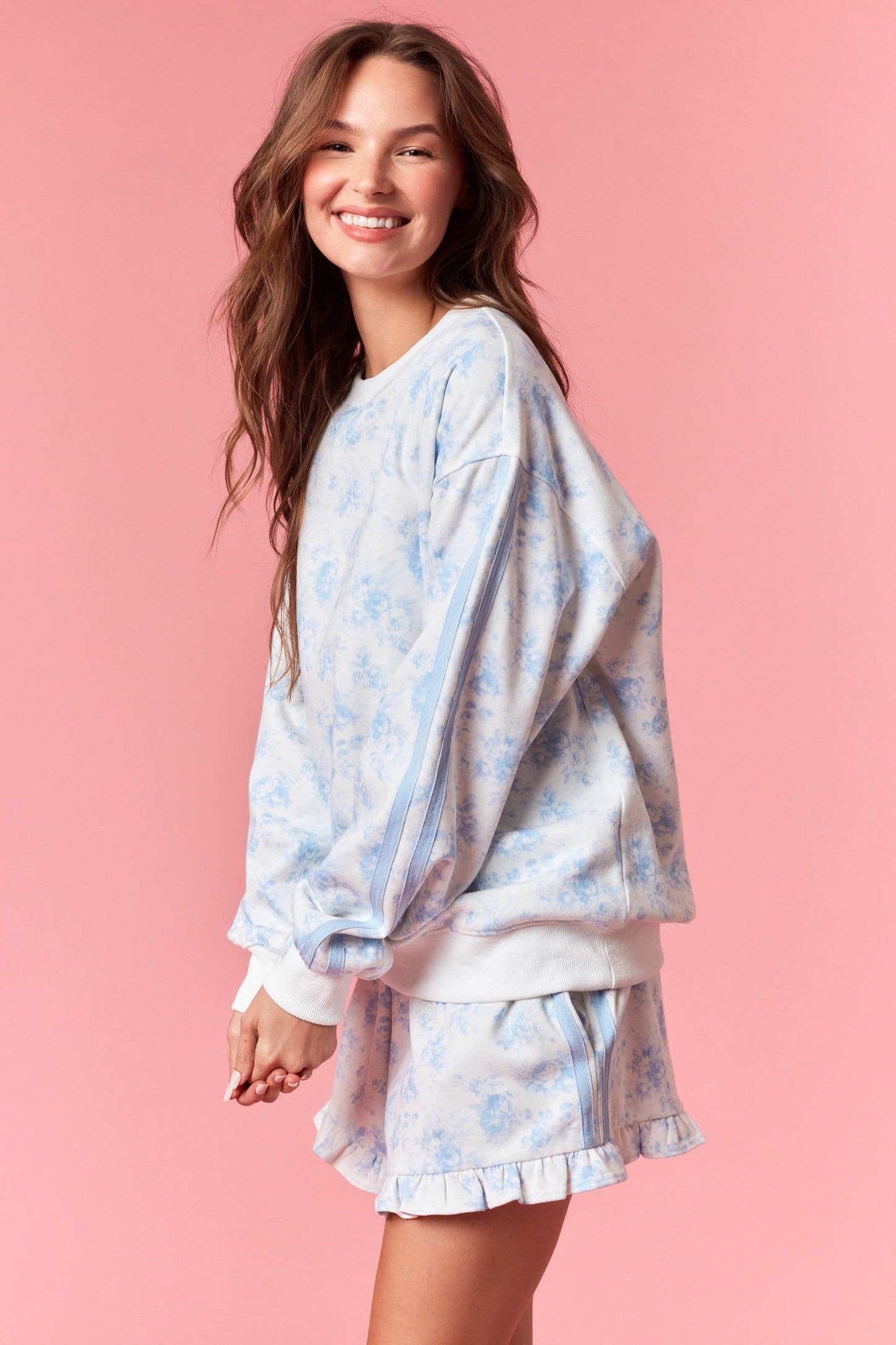 Floral French Terry Sweatshirt - Light Blue