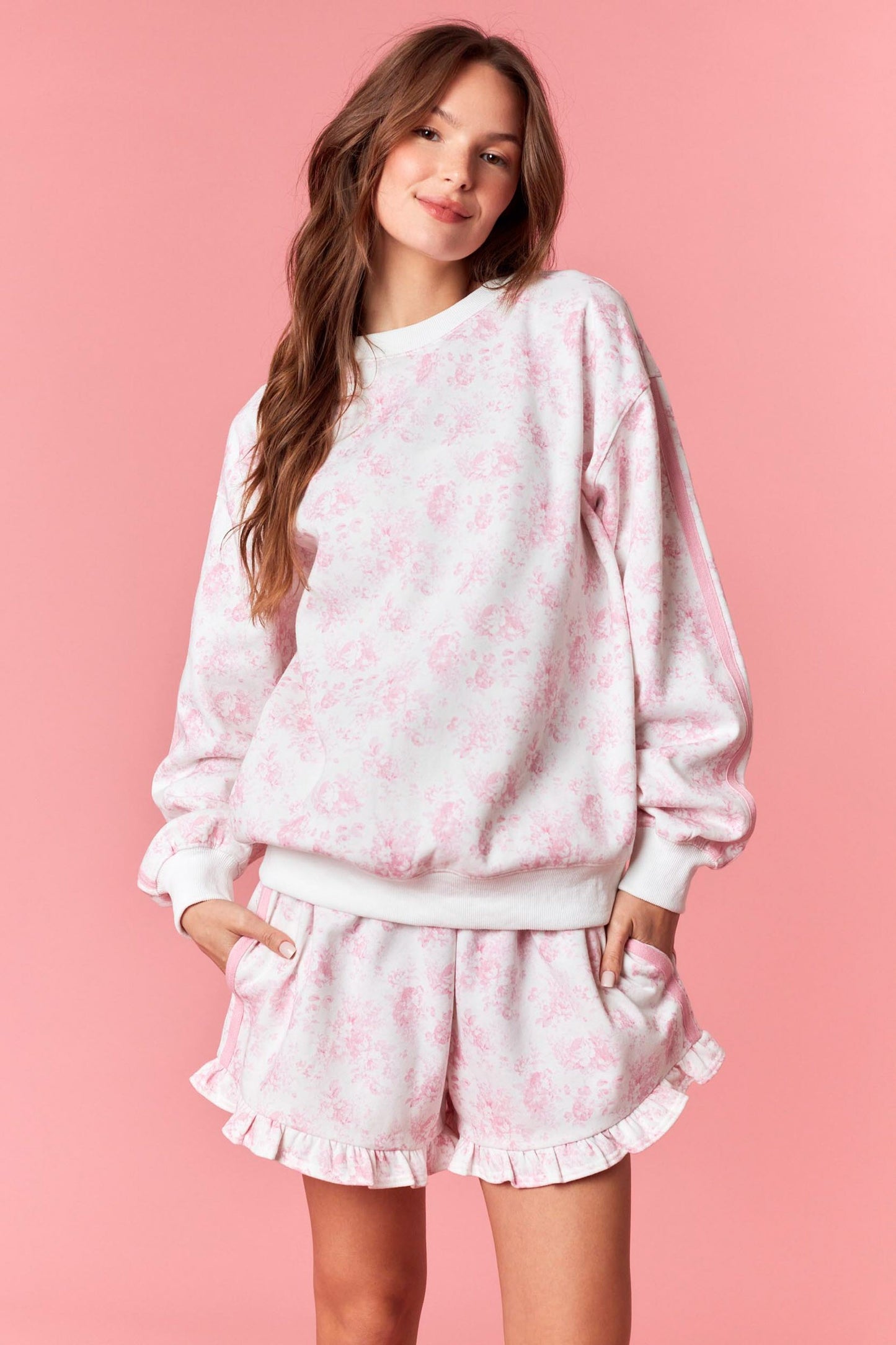 Floral French Terry Sweatshirt - Light Pink