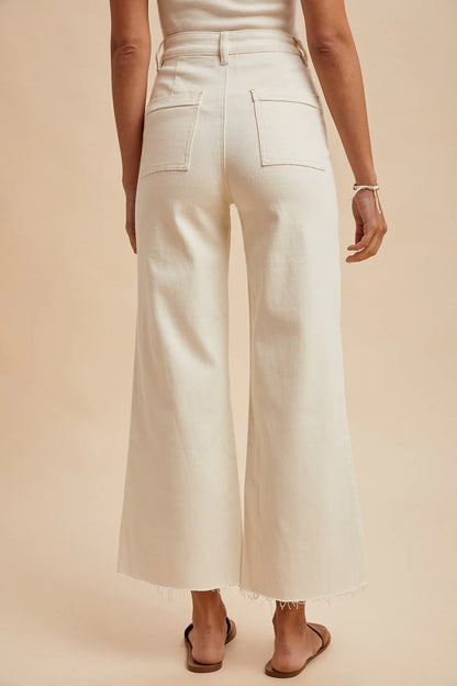 Eyelet Embroidery High Waisted Pants - Oatmeal