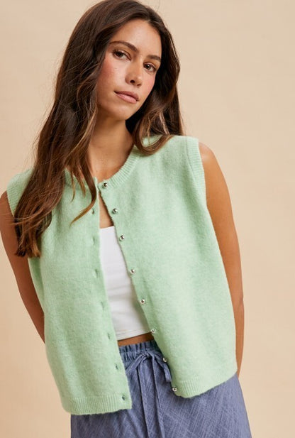 Button Down Sweater Vest - Lime
