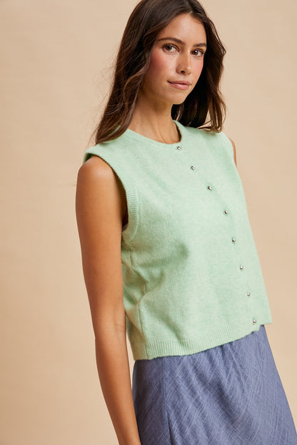 Button Down Sweater Vest - Lime