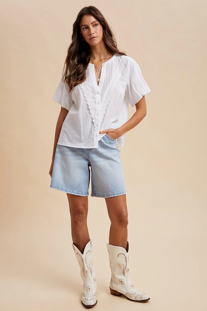 Pin-tucked Detail Button Down Shirt - Ivory