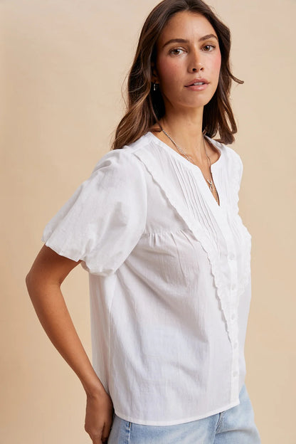 Pin-tucked Detail Button Down Shirt - Ivory