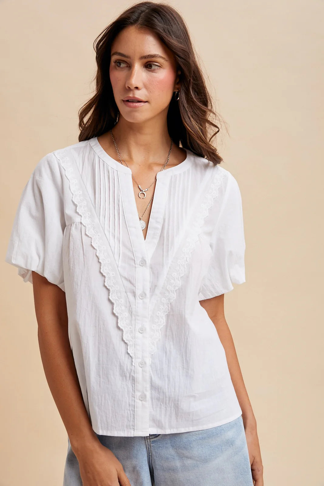 Pin-tucked Detail Button Down Shirt - Ivory
