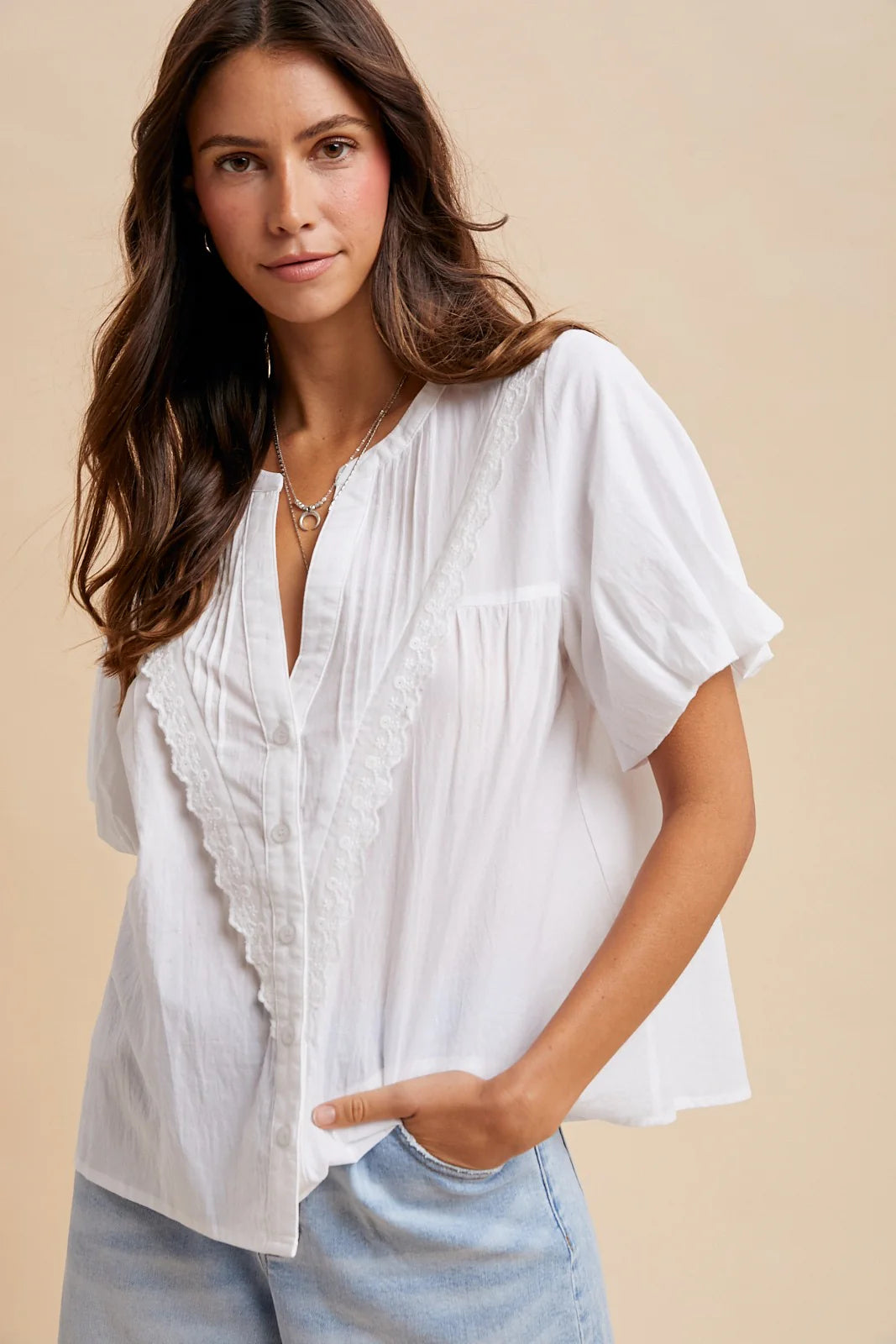Pin-tucked Detail Button Down Shirt - Ivory