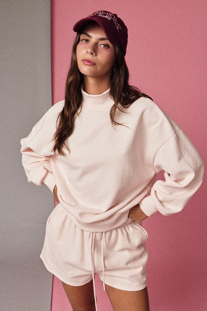 Mock Neckline Oversized Lounge Set - Blush