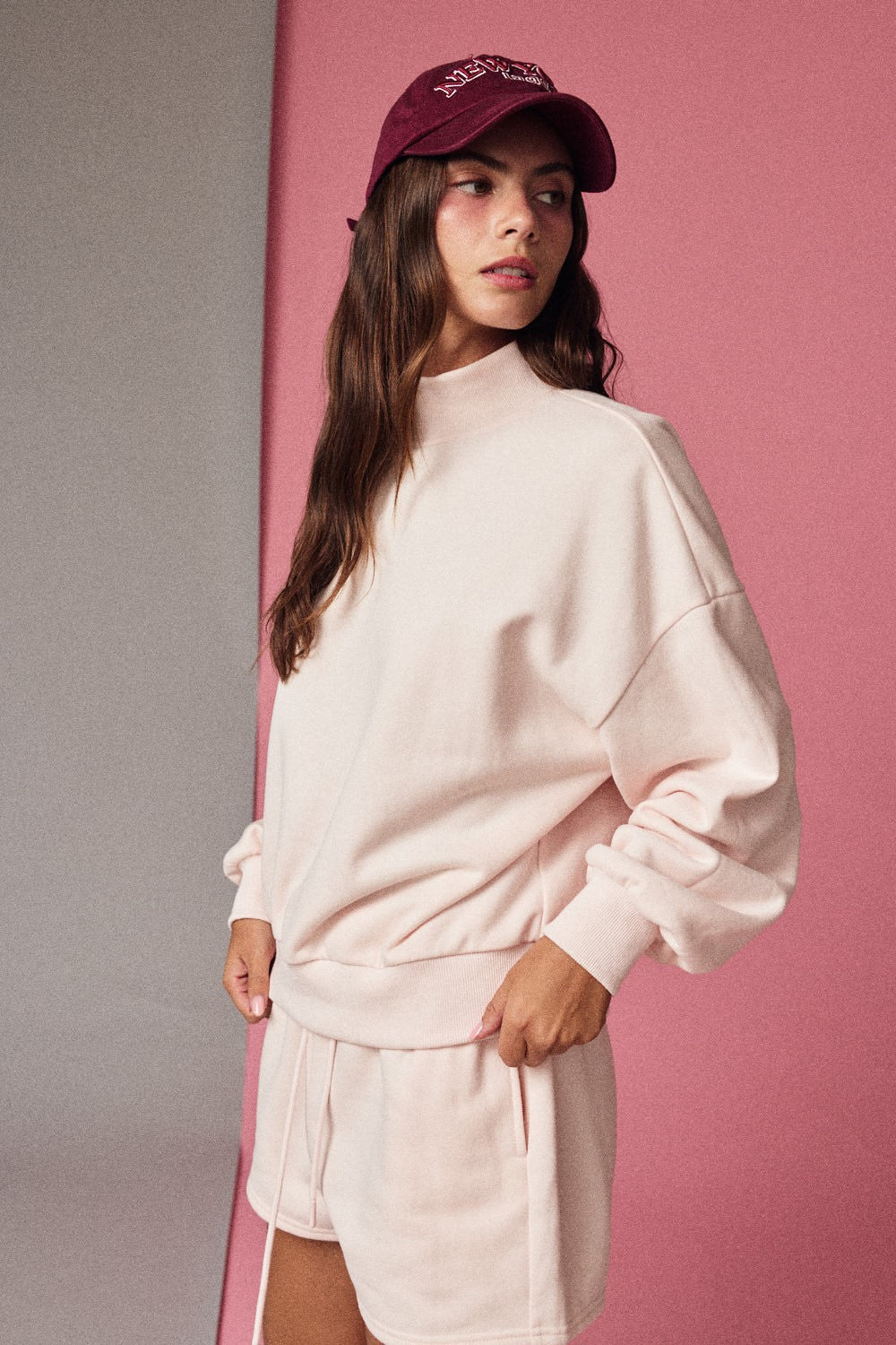 Mock Neckline Oversized Lounge Set - Blush