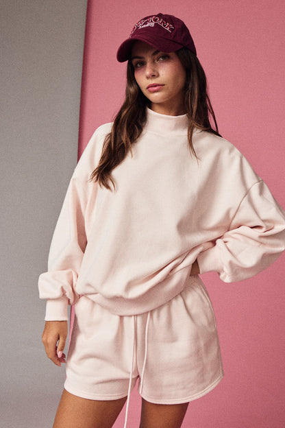 Mock Neckline Oversized Lounge Set - Blush