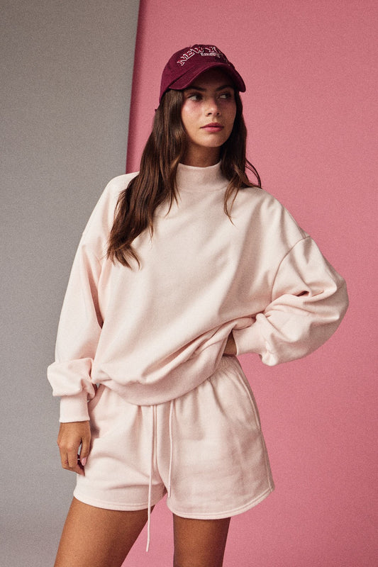 Mock Neckline Oversized Lounge Set - Blush