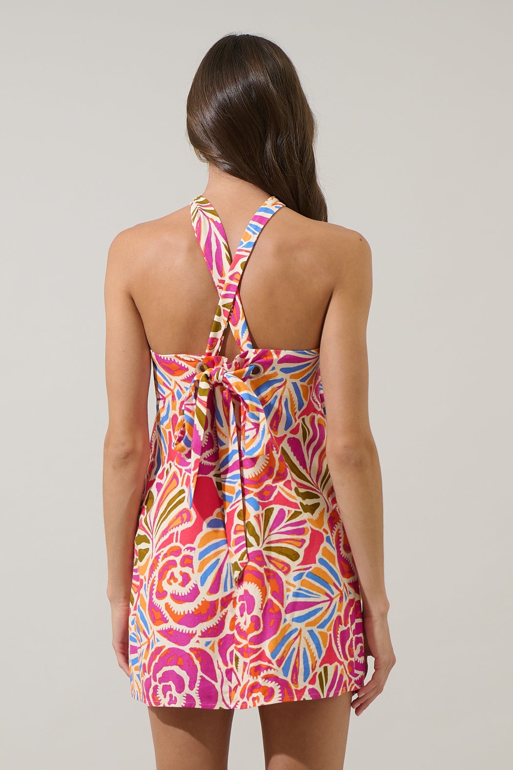 Nomi Floral Amory Halter Mini Dress - Pink/Orange/Blue
