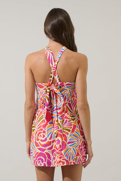 Nomi Floral Amory Halter Mini Dress - Pink/Orange/Blue