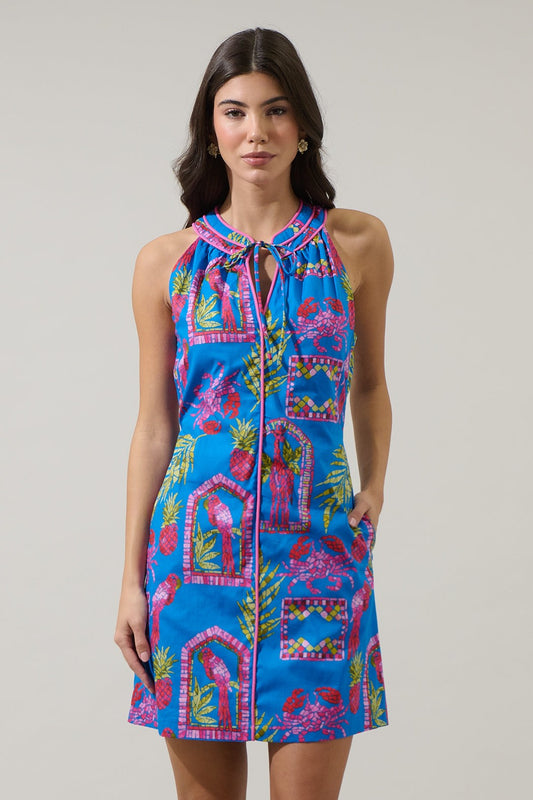 Bally Tropical Gloria Sleeveless Mini Dress - Pink/Blue/Green