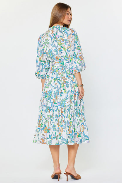 Floral Paisley Pleated Midi Dress - Multi