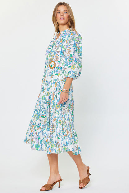 Floral Paisley Pleated Midi Dress - Multi