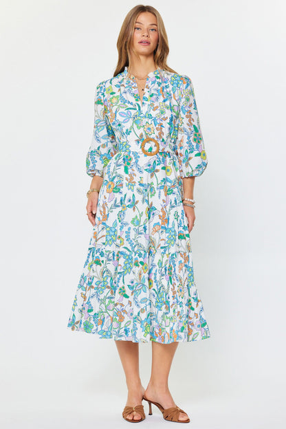 Floral Paisley Pleated Midi Dress - Multi