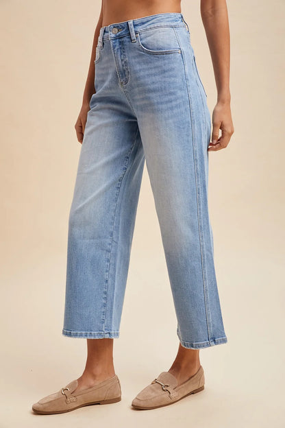 Side Panel Detailed Wide Leg Pants - Denim Blue