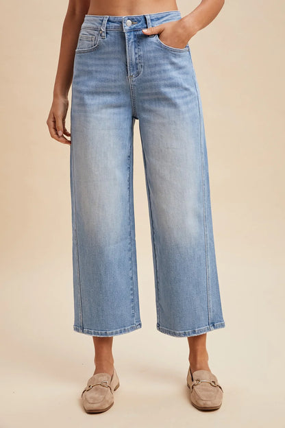 Side Panel Detailed Wide Leg Pants - Denim Blue
