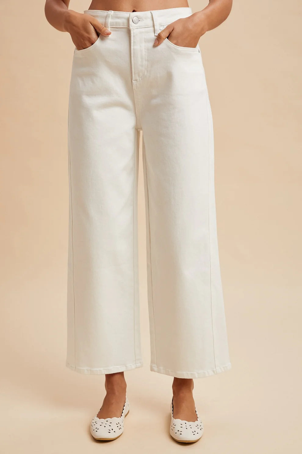 Side Panel Detailed Wide Leg Pants - White
