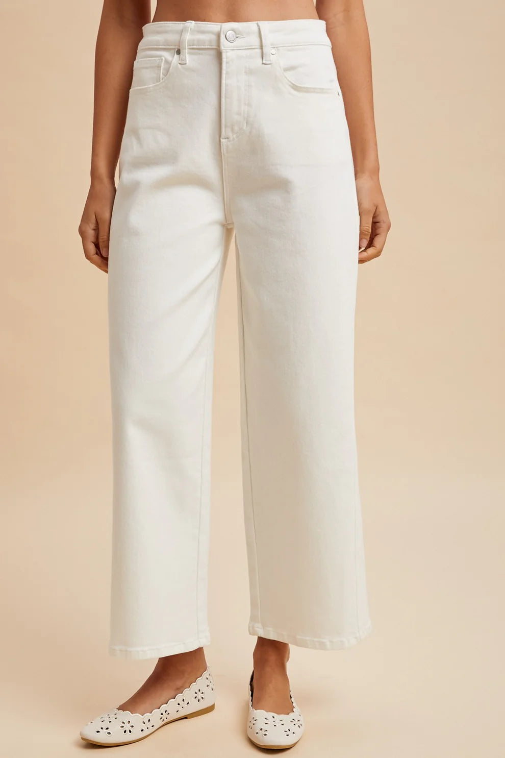 Side Panel Detailed Wide Leg Pants - White