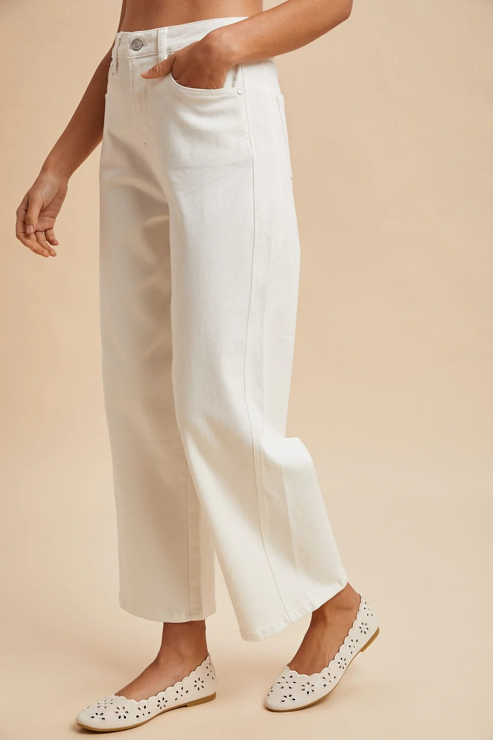 Side Panel Detailed Wide Leg Pants - White