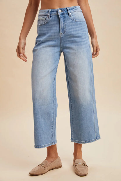 Side Panel Detailed Wide Leg Pants - Denim Blue