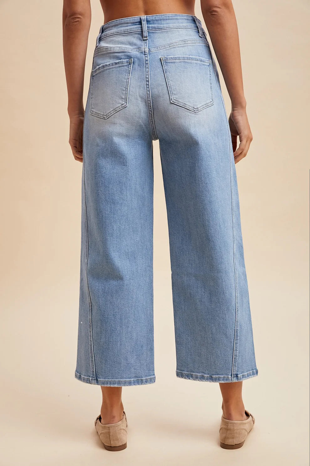 Side Panel Detailed Wide Leg Pants - Denim Blue