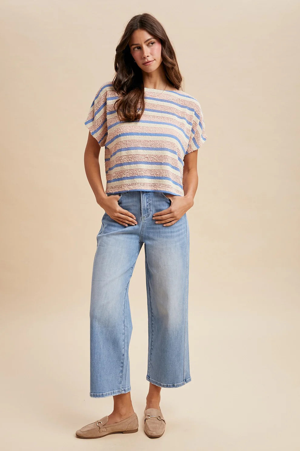 Side Panel Detailed Wide Leg Pants - Denim Blue